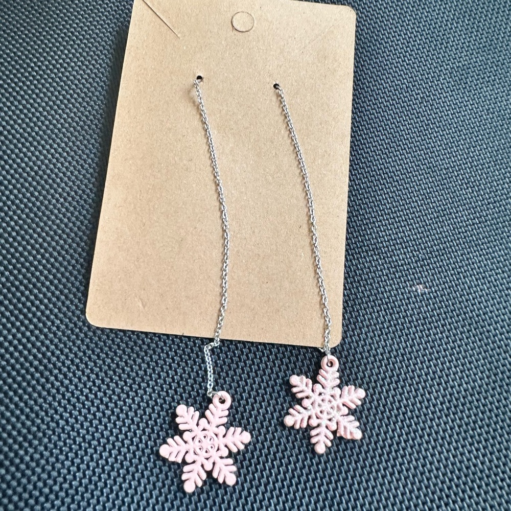 Pink Snowflake Dangle Earrings